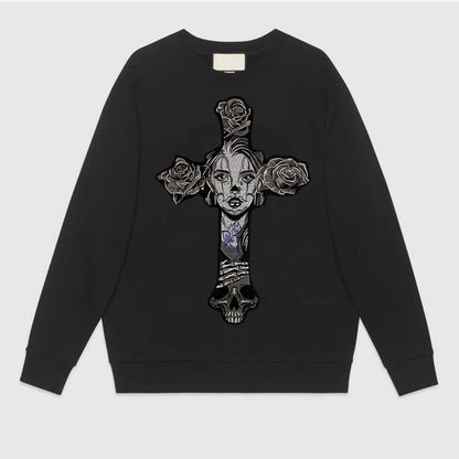Big Cross Skull Gothic Punk Rock Iron on Patches Embroidered Crown Skull Patch Clothes Sewing Stickers
