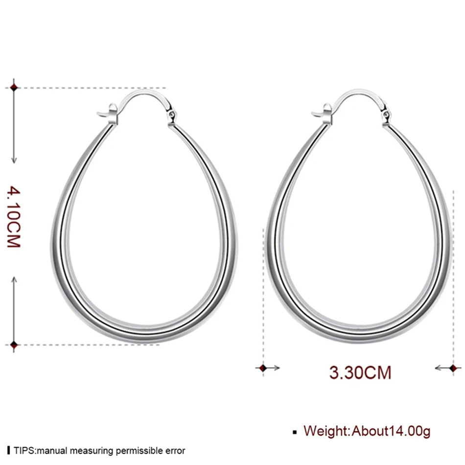 Women 925 Sterling Silver Smooth Circle 41mm Fashion Charm Wedding Hoop Earrings