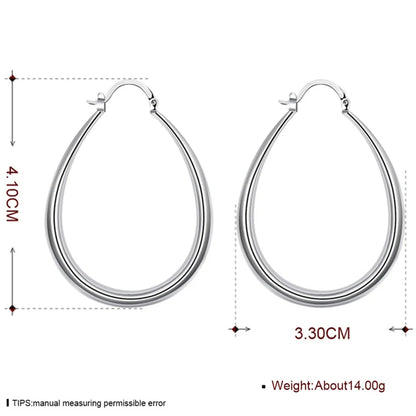 Women 925 Sterling Silver Smooth Circle 41mm Fashion Charm Wedding Hoop Earrings