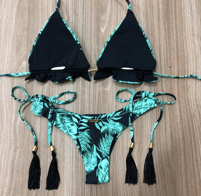 Sexy Print Swimsuit Bandage Two-Piece Swimwear Brazilian Beachwear Bathing Suit