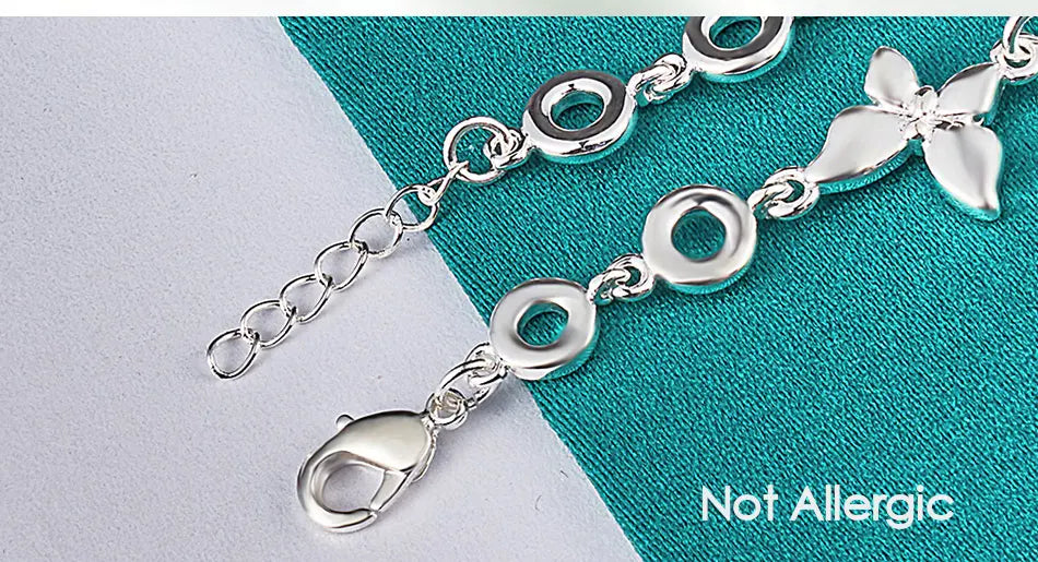 925 Sterling Silver Five Butterfly Chain Woman Fashion Charm Wedding Party Engagement Bracelet