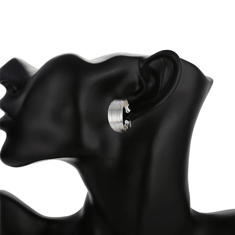 Women 925 Sterling Silver Smooth Multi-line Stud Earrings For Woman Wedding Engagement Fashion Party Charm Jewelry