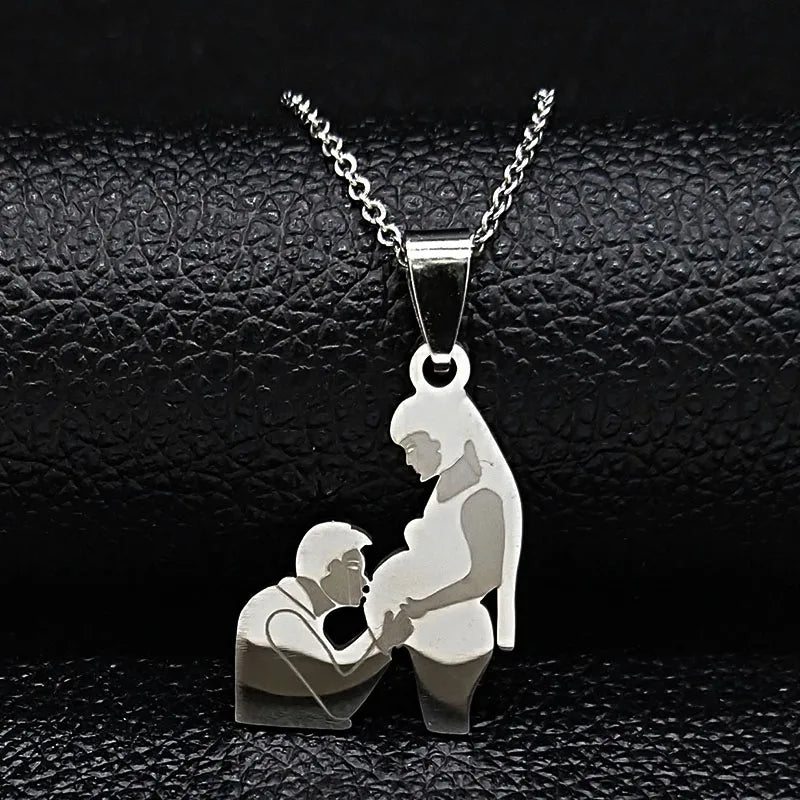 Stainless Steel Chain Kids Silver Color Women Mother Mom Daughter Necklace Pendant Necklace