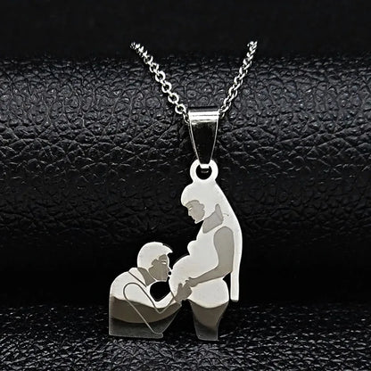Stainless Steel Chain Kids Silver Color Women Mother Mom Daughter Necklace Pendant Necklace