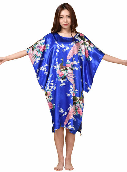 Plus Size Women Nightgown Printed Loose Sleepwear Nightwear Robe Bath Gown