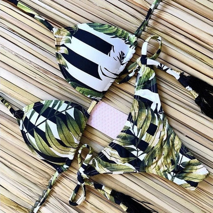 Sexy Print Swimsuit Bandage Two-Piece Swimwear Brazilian Beachwear Bathing Suit