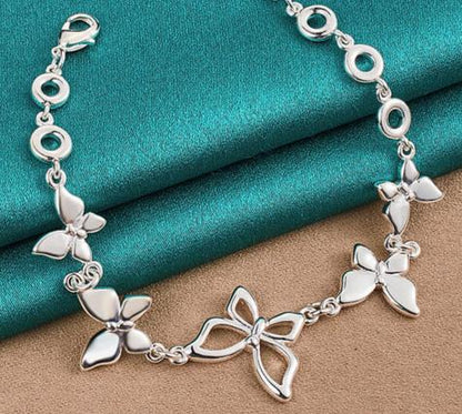 925 Sterling Silver Five Butterfly Chain Woman Fashion Charm Wedding Party Engagement Bracelet