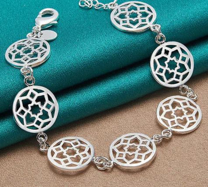 925 Sterling Silver Gold Round Flower Women Wedding Engagement Party Chain Bracelet