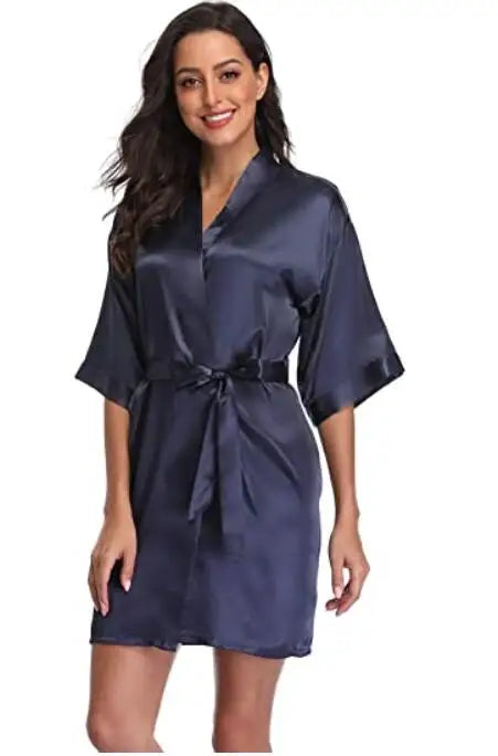 Women Satin Silky Bridal Wedding Kimono Bathrobe Sleepwear Nightgown Wear