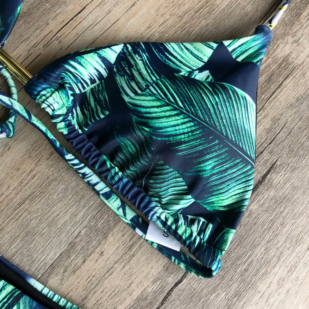 Sexy Print Swimsuit Bandage Two-Piece Swimwear Brazilian Beachwear Bathing Suit
