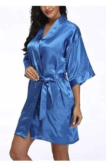 Women Satin Silky Bridal Wedding Kimono Bathrobe Sleepwear Nightgown Wear