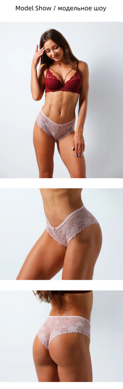 3pcs Sexy Lace Women Cozy Lingerie Briefs Underpants Low Waist Panties Underwear