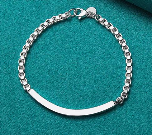 925 Sterling Silver 4mm Man Women Charm Wedding Engagement Party Fashion Box Chain Bracelet