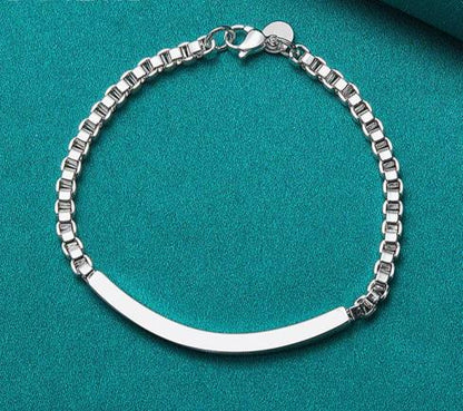 925 Sterling Silver 4mm Man Women Charm Wedding Engagement Party Fashion Box Chain Bracelet