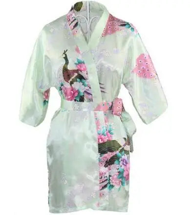 Satin Women Wedding Bridesmaids Crane Print Bathrobe Short Long Kimono Night Gown