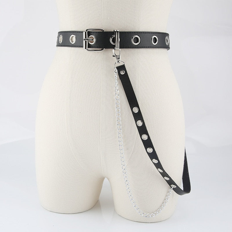 Women Adjustable Chain Punk Hip-hop Gothic Leather Waist Belts