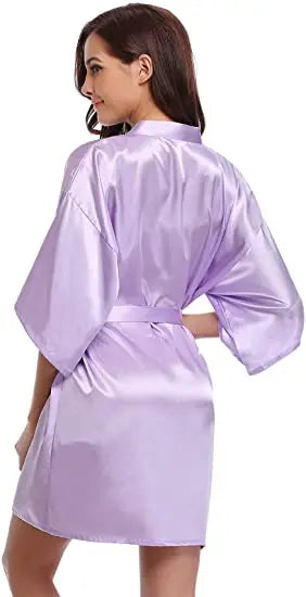 Women Nightgown Solid Color Kimono Bathrobe Satin Wedding Bridal Sleepwear