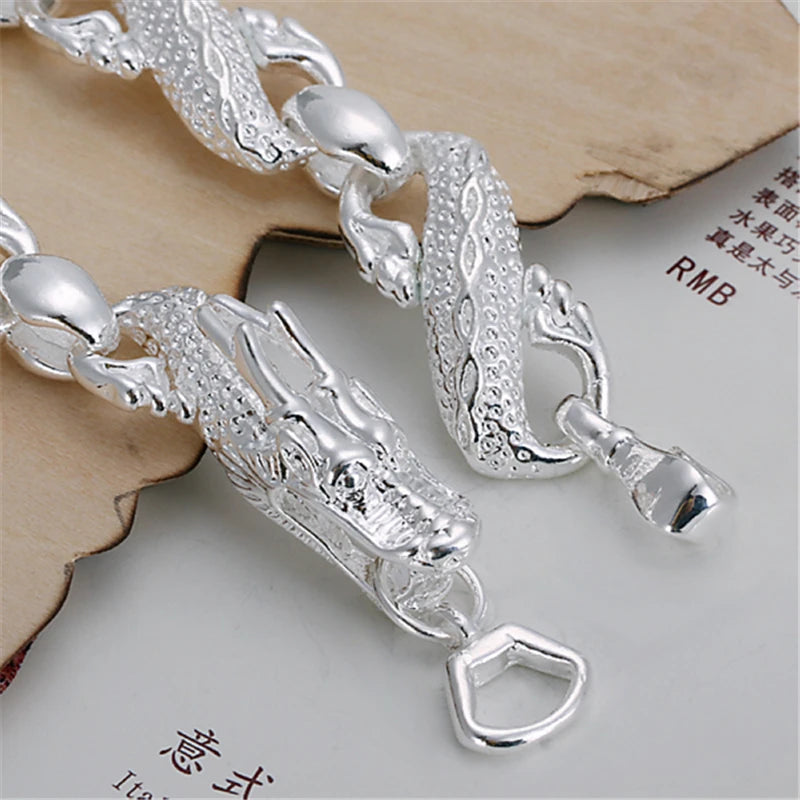Women 925 Sterling Silver Dragon Wedding Engagement Party Fashion Charm Bracelet Bangle