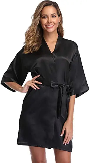 Women Satin Silky Bridal Wedding Kimono Bathrobe Sleepwear Nightgown Wear