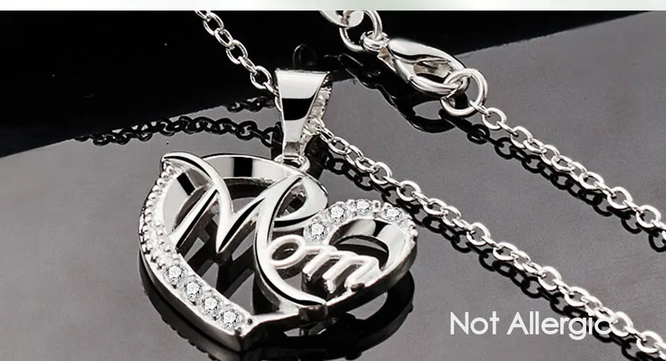 925 Sterling Silver 18-30Inches Chain Zircon Mom Heart Woman Wedding Party Charm Pendant Necklace