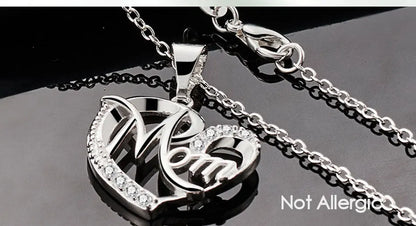 925 Sterling Silver 18-30Inches Chain Zircon Mom Heart Woman Wedding Party Charm Pendant Necklace