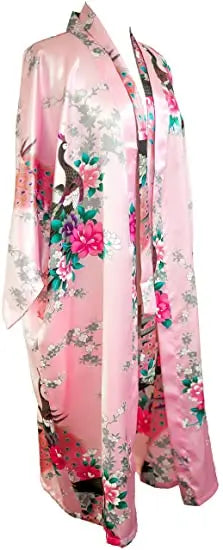 Satin Women Wedding Bridesmaids Crane Print Bathrobe Short Long Kimono Night Gown
