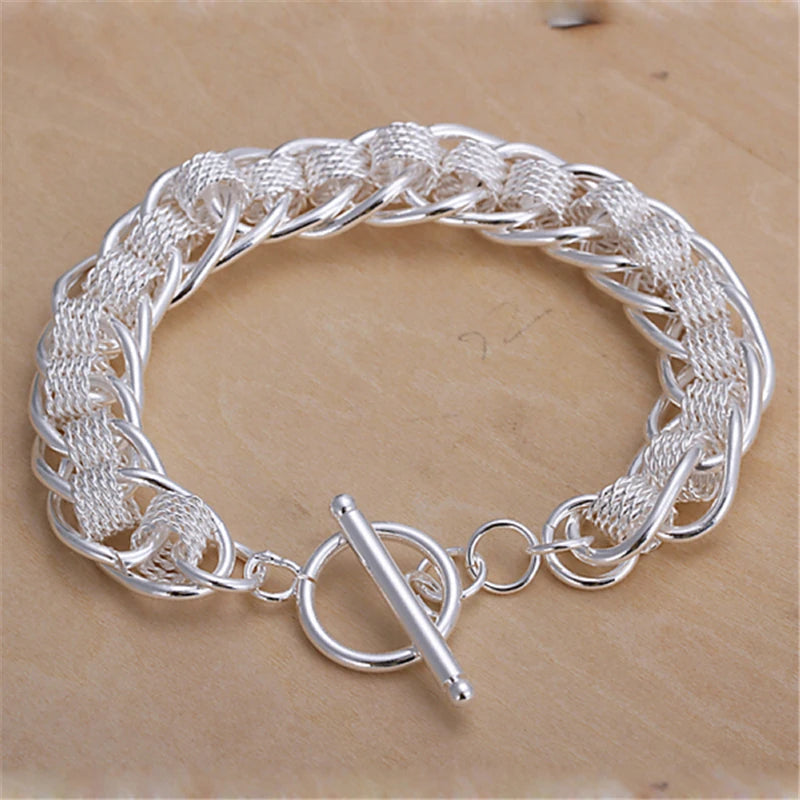 925 Sterling Silver 18K Gold Women Fashion Charm Wedding Engagement Party Multi-Ring Bracelet