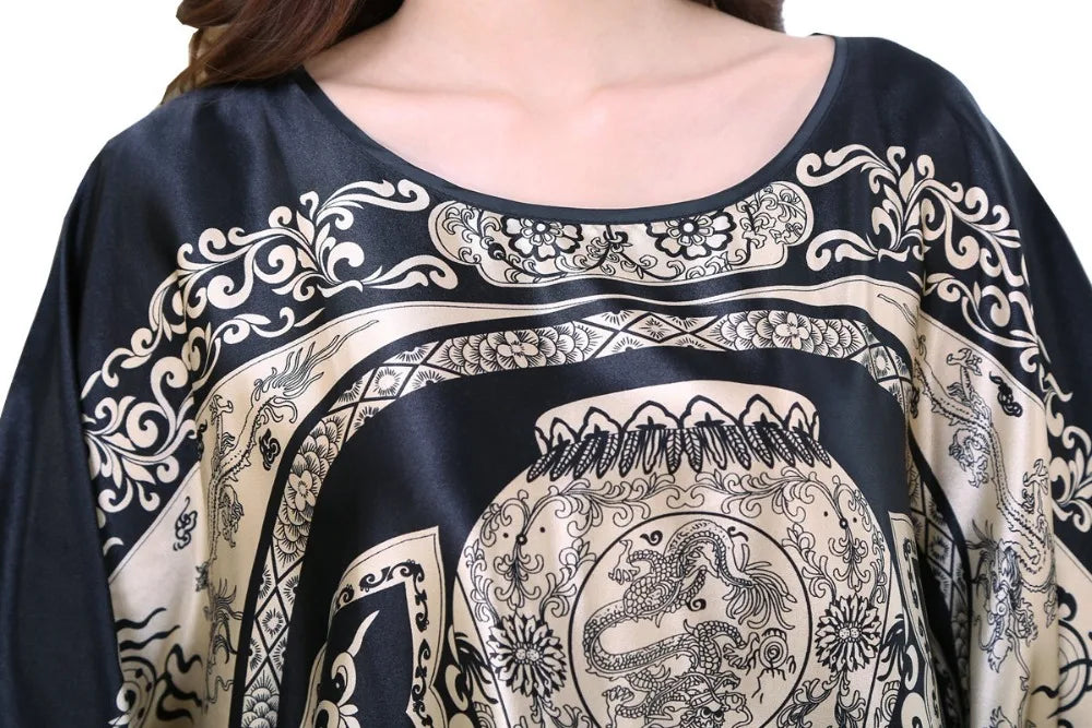 Plus Size Women Nightgown Printed Loose Sleepwear Nightwear Robe Bath Gown