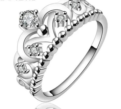 925 Sterling Silver Crown Zircon Woman Fashion Wedding Engagement Party Gift Charm Ring