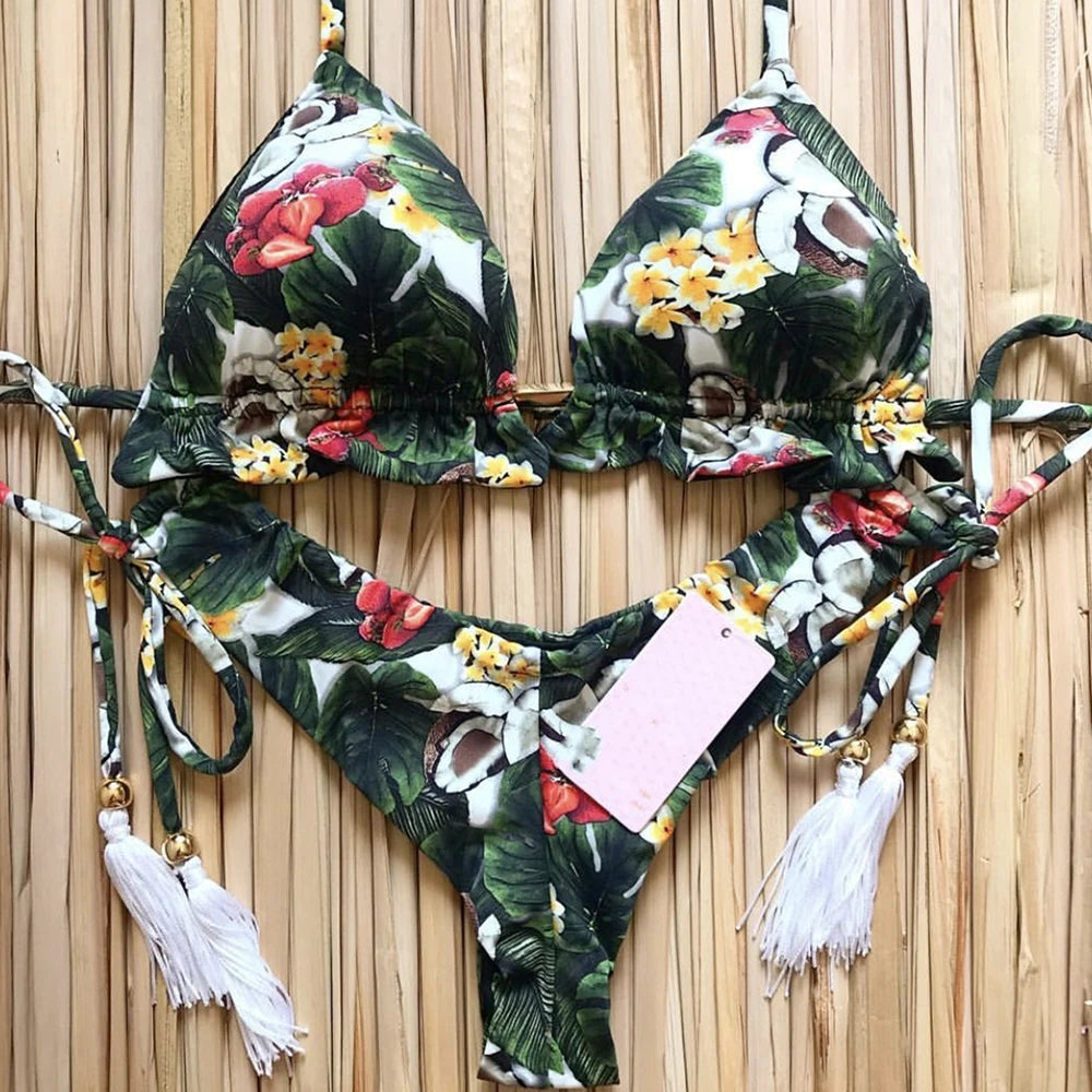 Sexy Print Swimsuit Bandage Two-Piece Swimwear Brazilian Beachwear Bathing Suit