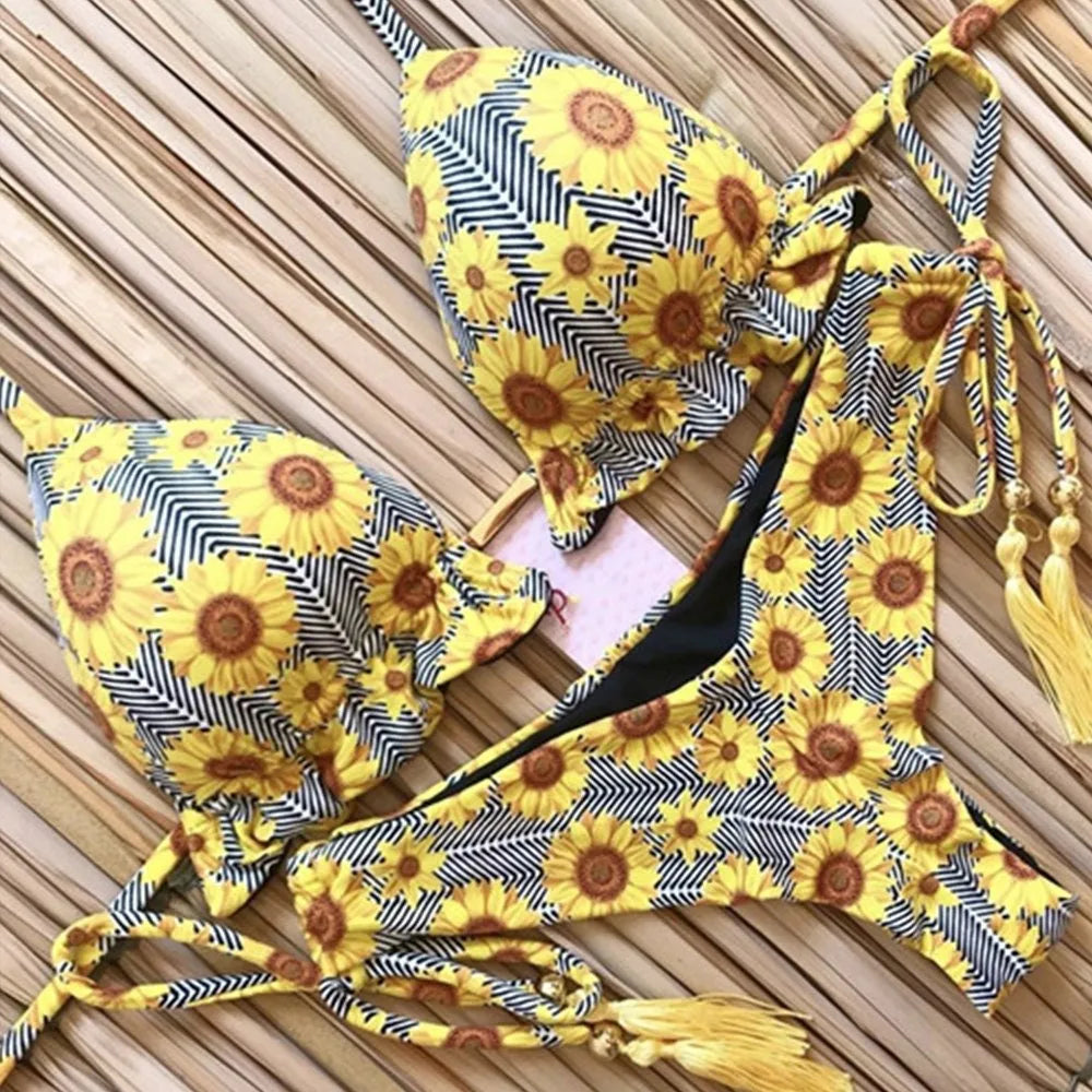 Sexy Print Swimsuit Bandage Two-Piece Swimwear Brazilian Beachwear Bathing Suit
