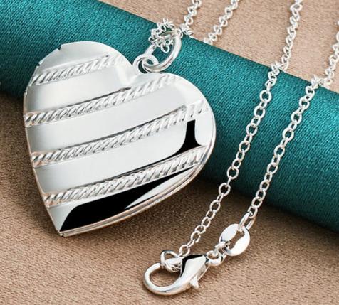 925 Sterling Silver Love Heart Photo Frame 16-18Inches Snake Fashion Wedding CharmChain Necklace