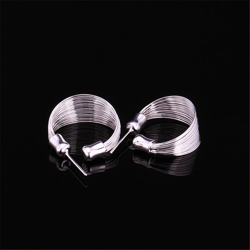Women 925 Sterling Silver Smooth Multi-line Stud Earrings For Woman Wedding Engagement Fashion Party Charm Jewelry