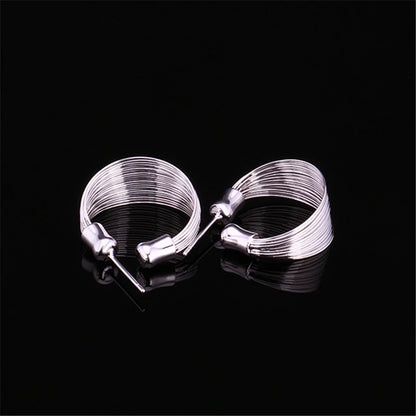 Women 925 Sterling Silver Smooth Multi-line Stud Earrings For Woman Wedding Engagement Fashion Party Charm Jewelry