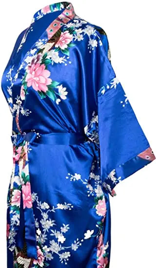 Women Flower Peacock Kimono Yukata Night Dress Gown Pajamas