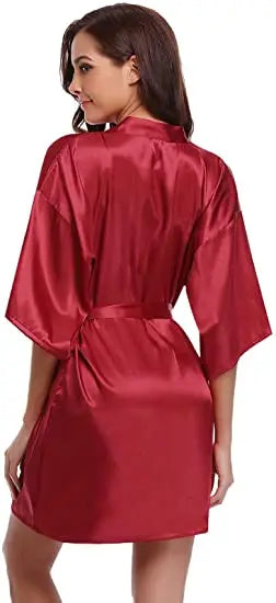 Women Nightgown Solid Color Kimono Bathrobe Satin Wedding Bridal Sleepwear
