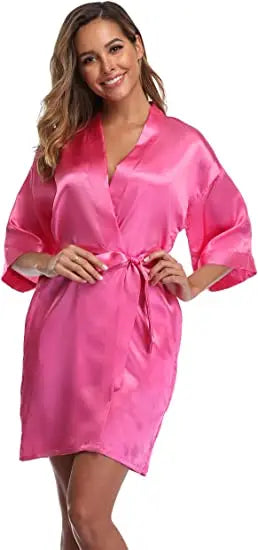 Women Satin Silky Bridal Wedding Kimono Bathrobe Sleepwear Nightgown Wear