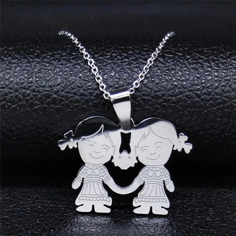 Women Mother Gold Color Boy Girl Kids Stainless Steel Necklace