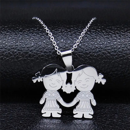 Women Mother Gold Color Boy Girl Kids Stainless Steel Necklace