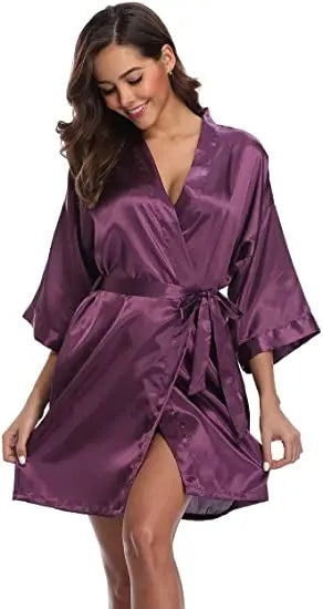 Women Satin Silky Bridal Wedding Kimono Bathrobe Sleepwear Nightgown Wear