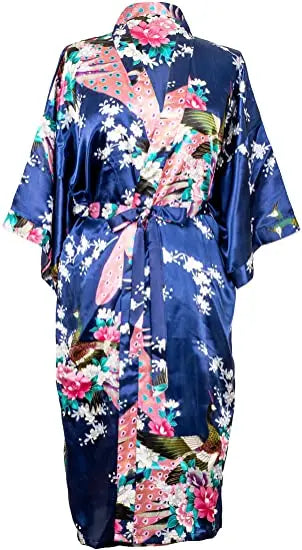 Women Flower Peacock Kimono Yukata Night Dress Gown Pajamas