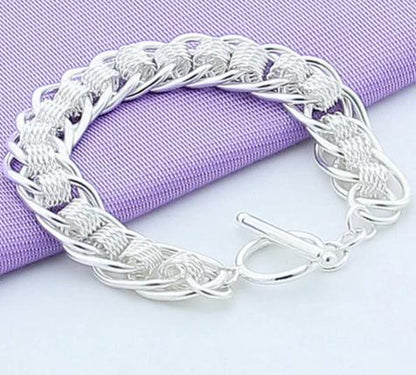 925 Sterling Silver 18K Gold Women Fashion Charm Wedding Engagement Party Multi-Ring Bracelet