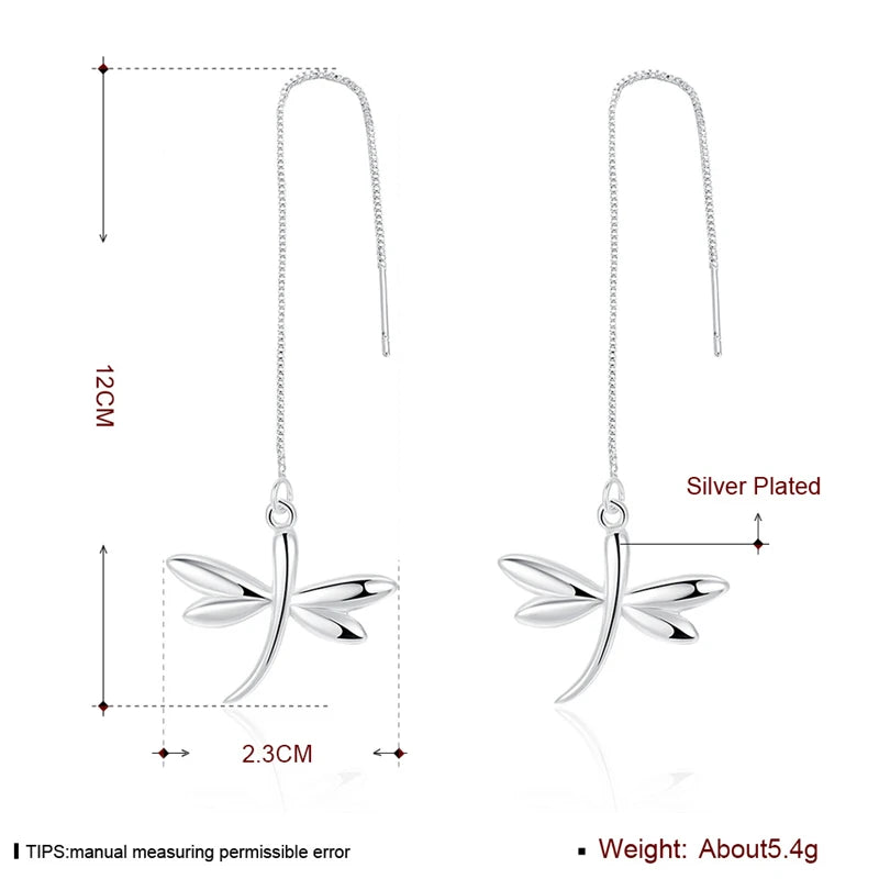925 Sterling Silver Dragonfly Charm Women Fashion Wedding Engagement Party Earline Drop Earring