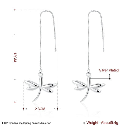 925 Sterling Silver Dragonfly Charm Women Fashion Wedding Engagement Party Earline Drop Earring