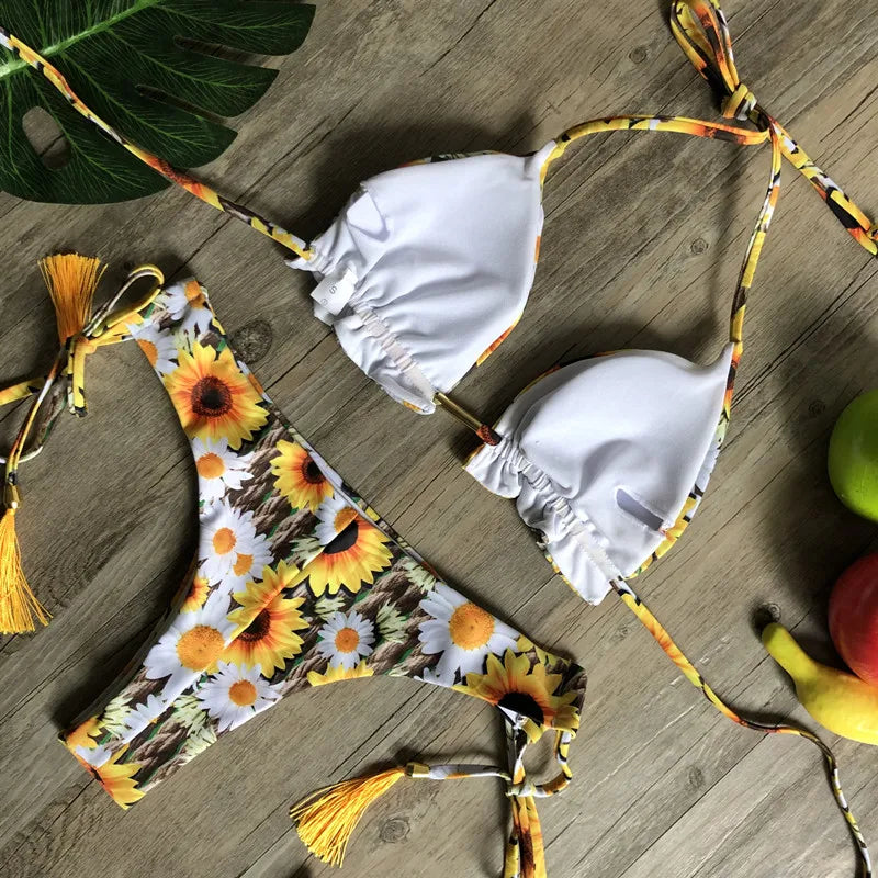 Sexy Print Swimsuit Bandage Two-Piece Swimwear Brazilian Beachwear Bathing Suit
