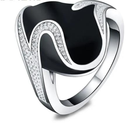 925 Sterling Silver zircon Epoxy black Man Women Fashion Wedding Engagement Party Ring