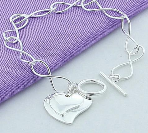 925 Sterling Silver Two Hearts Pendant Bracelet For Woman Charm Wedding Engagement Party Fashion Jewelry