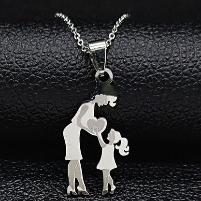 Stainless Steel Chain Kids Silver Color Women Mother Mom Daughter Necklace Pendant Necklace