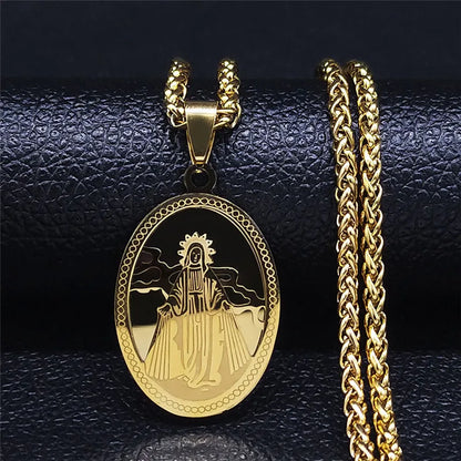 Men Stainless Steel Hip Hop Virgin Mary Medal Our Lady of Guadalupe Pendant Necklace