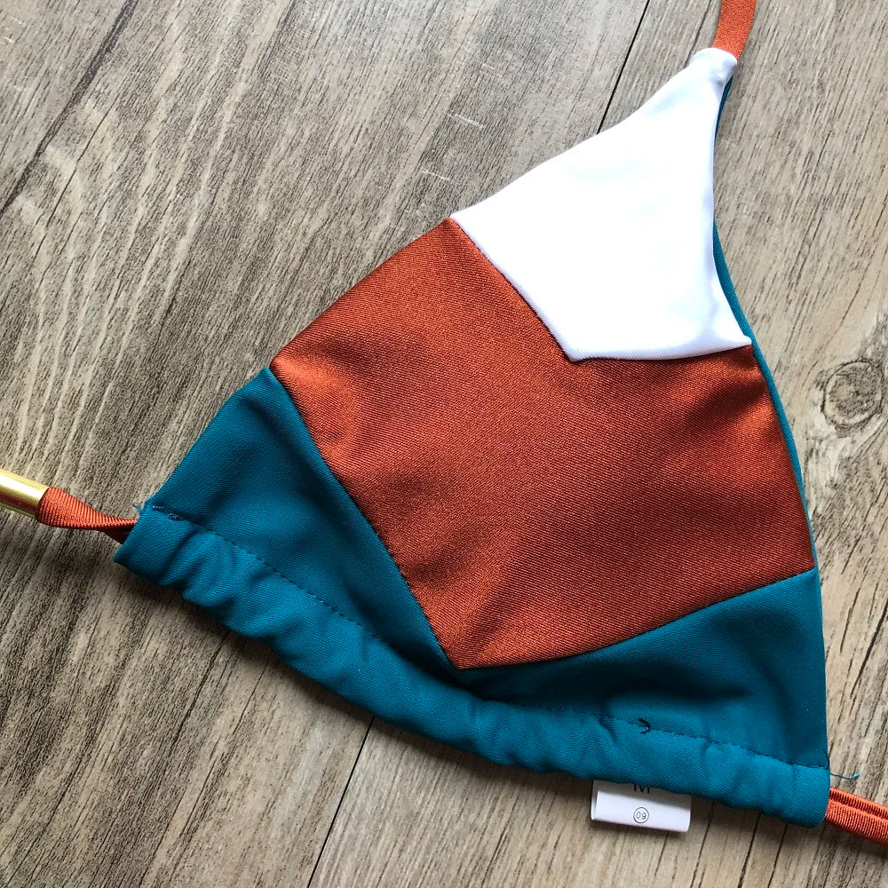 Sexy Halter Thong Micro Push Up Brazilian Bikini Tropical Plant Print Swimwear String Mini Swimsuit